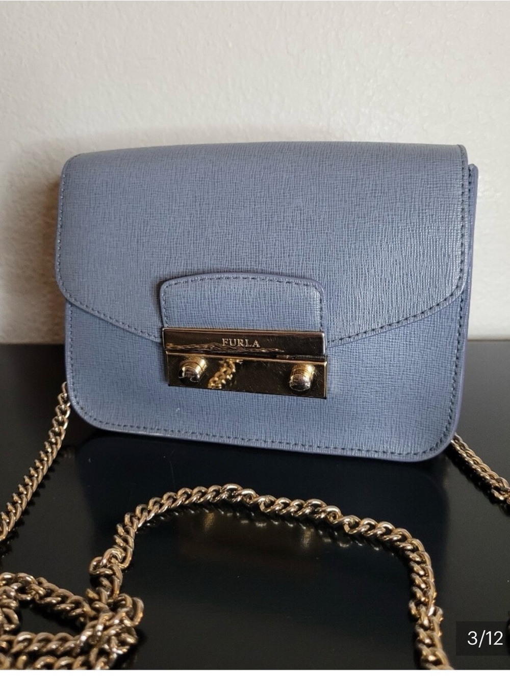 Leather Furla Metropolitan Mini Crossbody in Periwinkle Blue